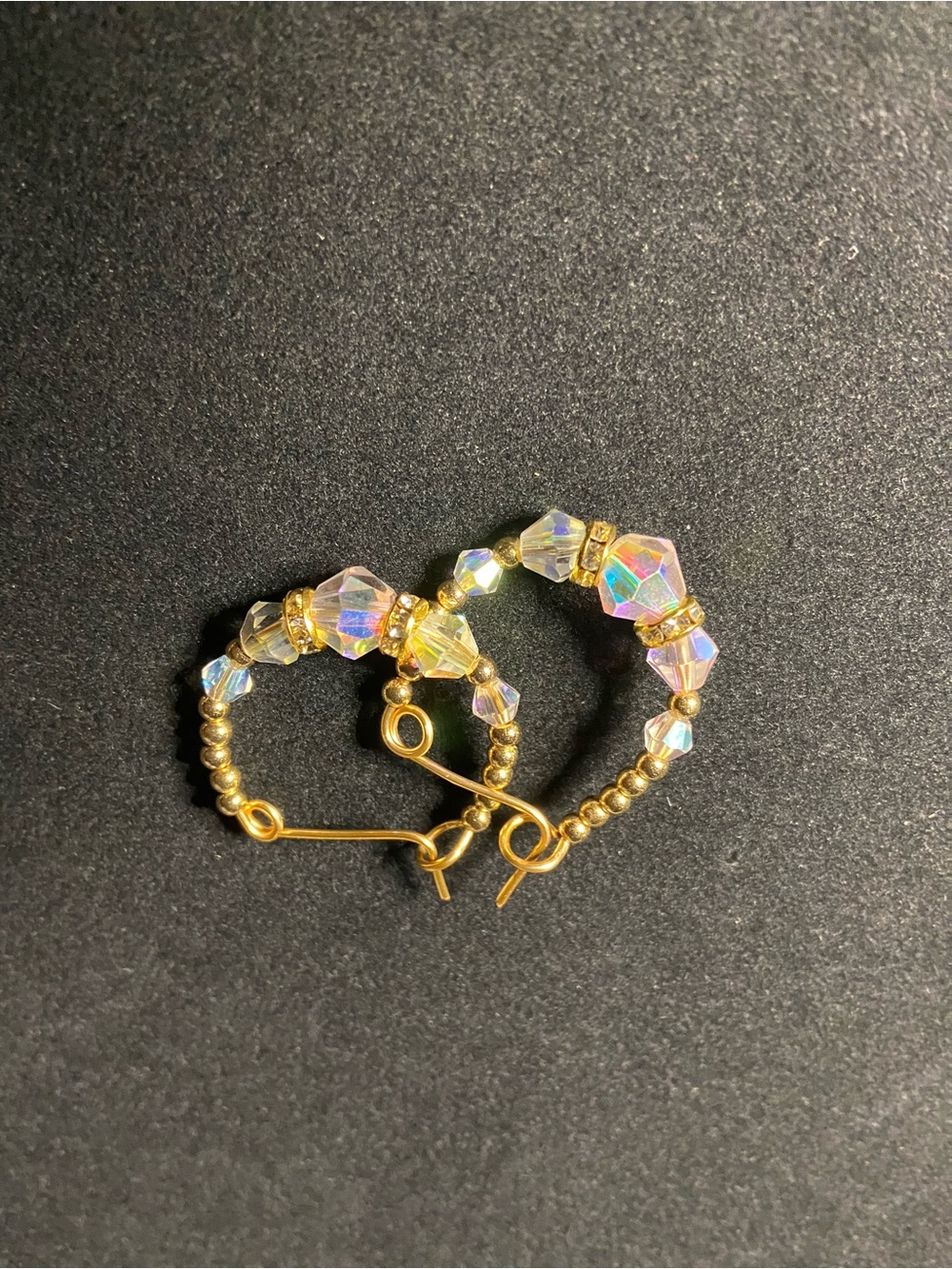 Gold Hoop Earrings with Iridescent Crystal Beads - Women Jewelry Small